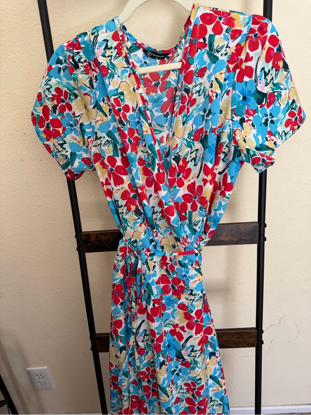 PrettyGarden Floral Maxi Wrap Dress in Blue, Red, Yellow